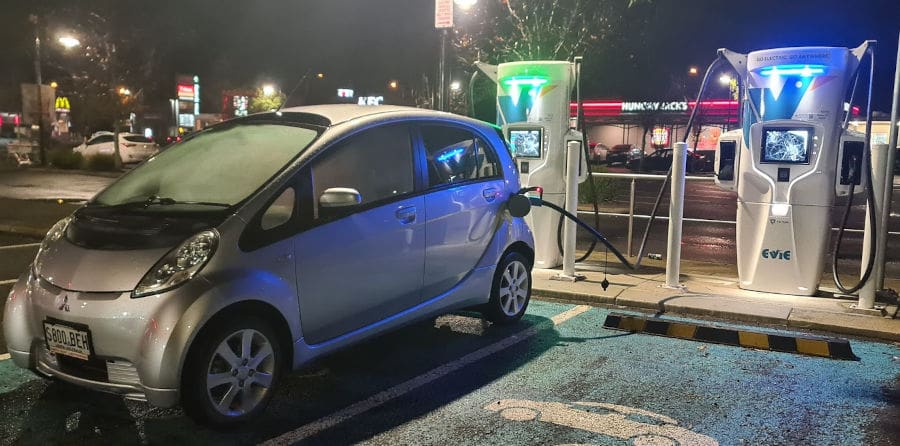 iMiev charging at vandalised station