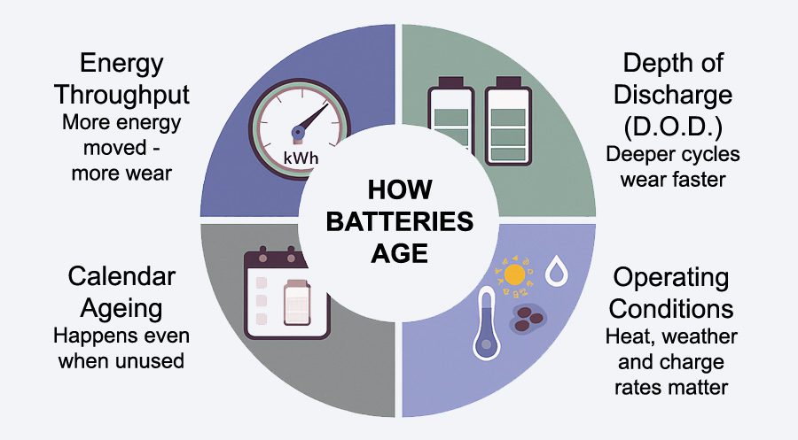 A graphic showing how batteries age