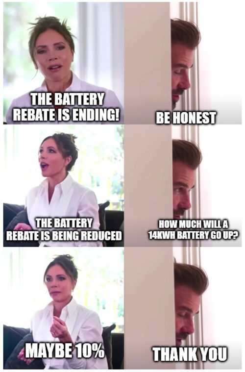 10% increase in installed battery price Beckham & Posh meme