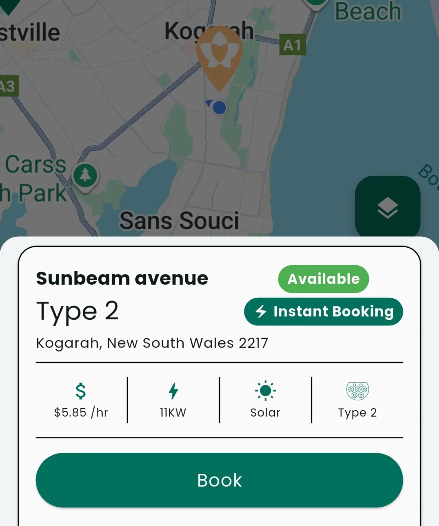 A map showing a charger location
