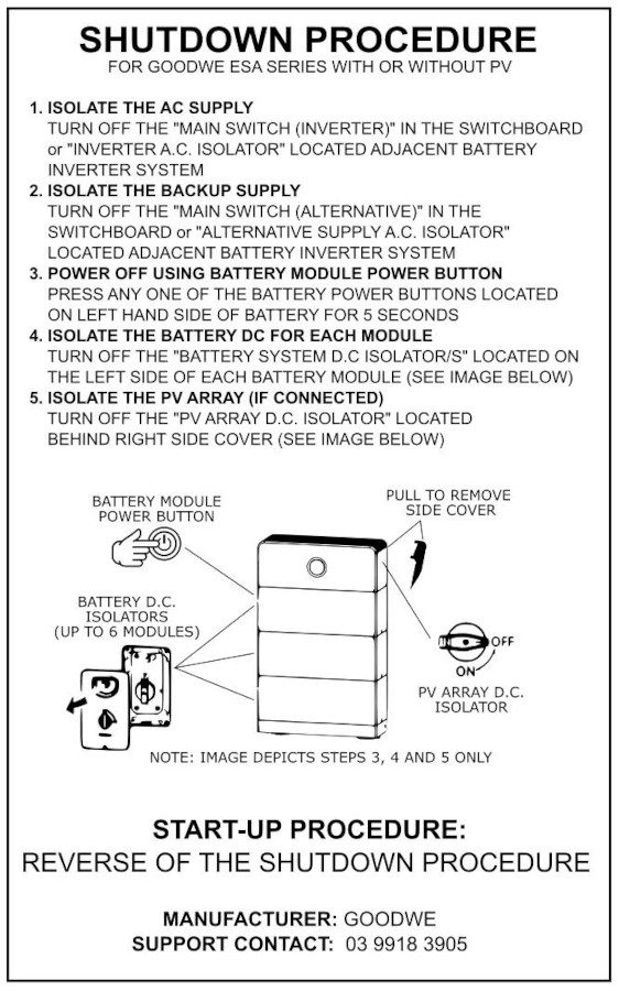goodwe inverter shutdown label