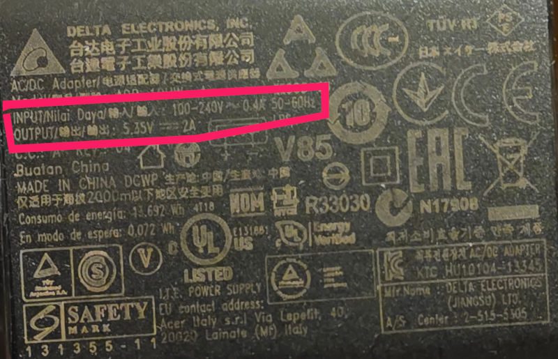 phone charger specifications
