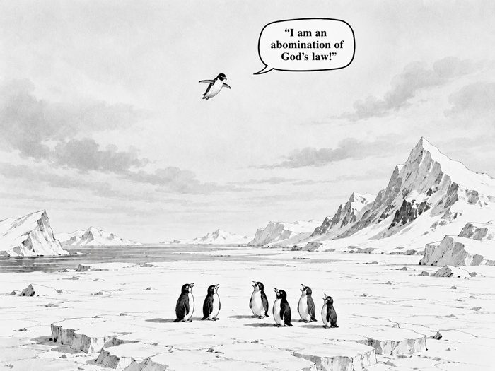 Disturbing penguin cartoon.