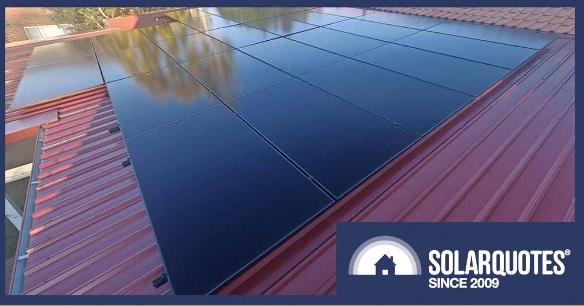 Solar panels on a roof with the words SolarQuotes in the bottom right corner.