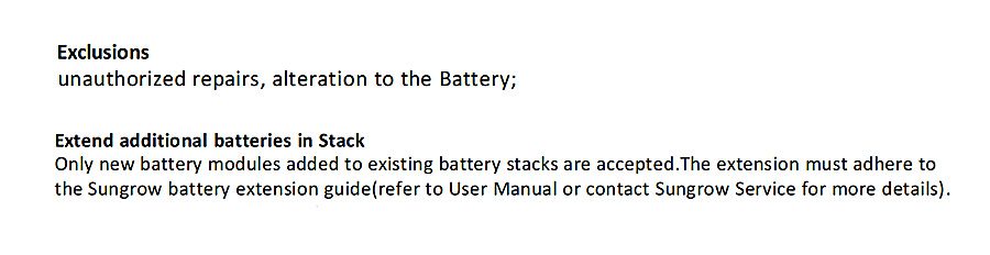Sungrow battery part warranty