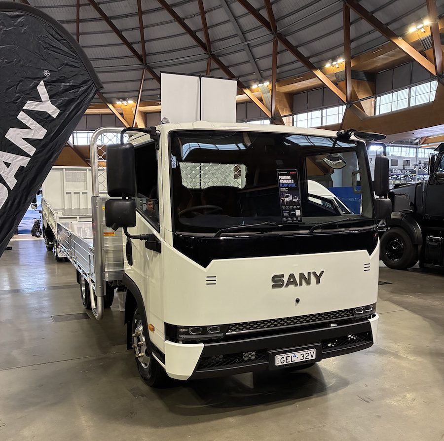 White SANY electric truck.