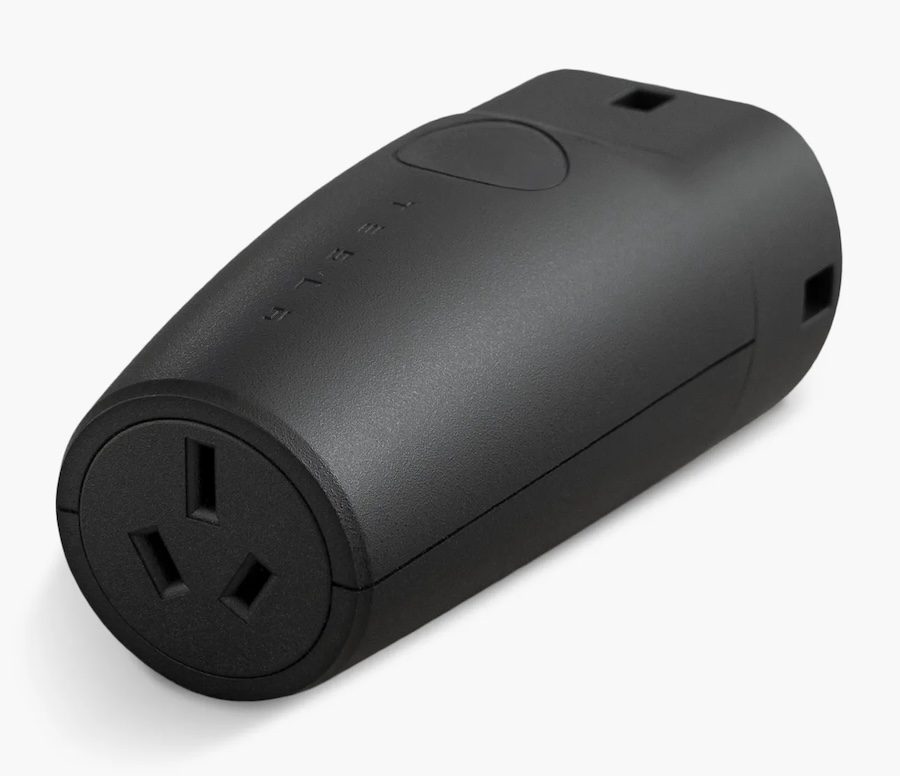 Tesla Outlet Adapter with an Australian power socket on the end.