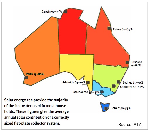 flat plate solar hot water map