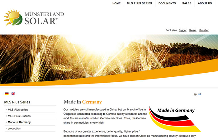 Muensterland Solar's web page