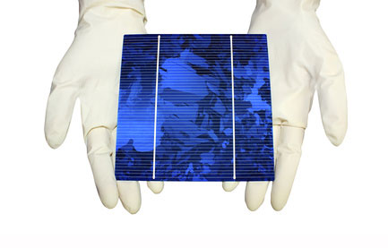 A poly cell that makes up polycrystalline solar panels