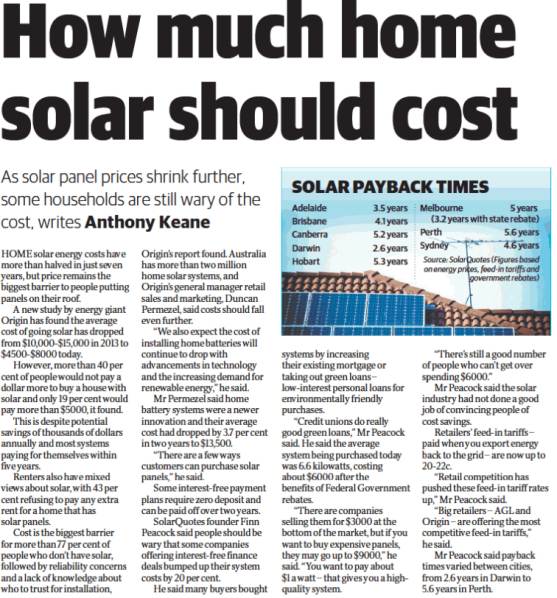 Cost of home solar panels