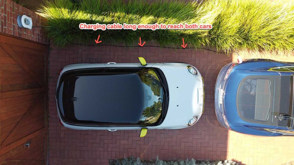 Top view of 2 cars parked in a driveway