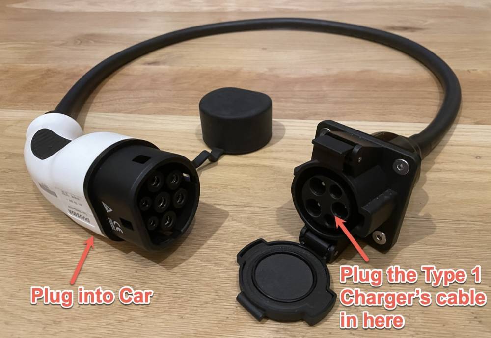 Type 1 to Type 2 EV charging adaptor