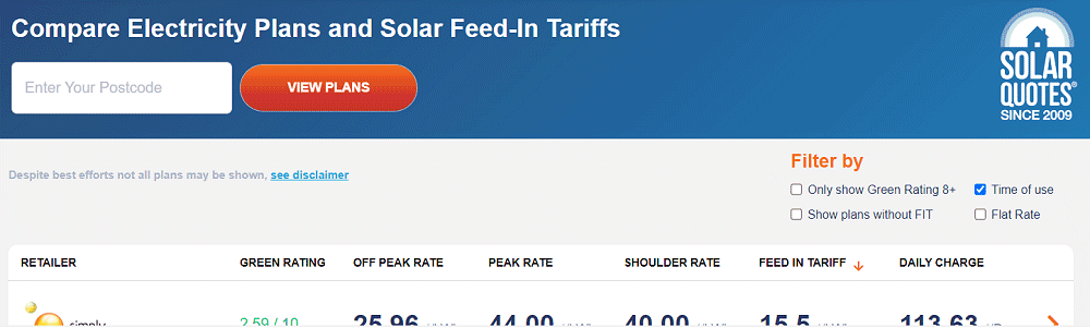 SA feed in tariff compare tool