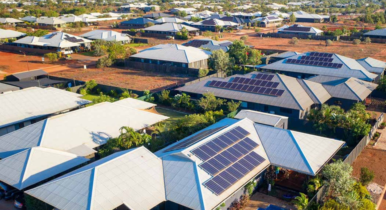 Residential homes with rooftop solar systems in regional Western Australia