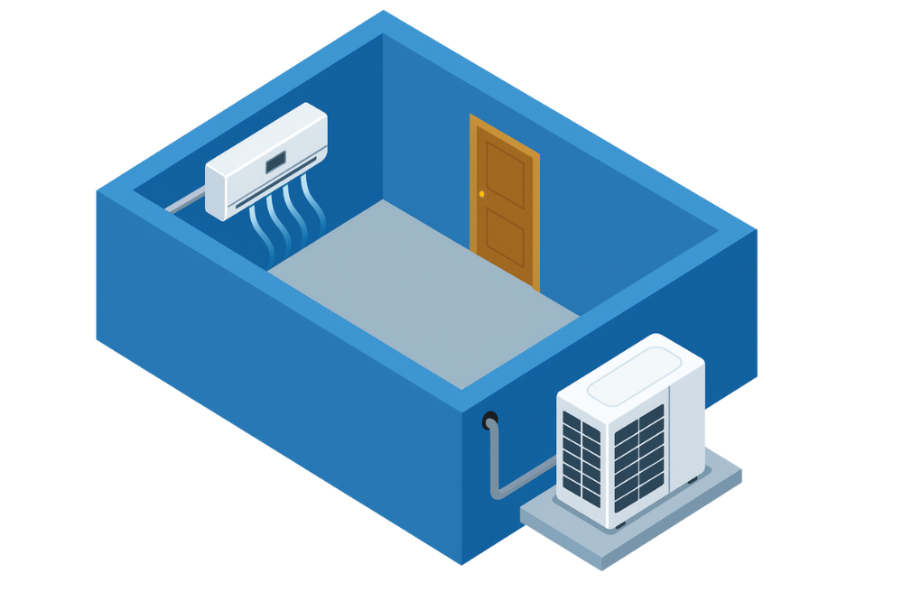 A single-split air-conditioning system has one outdoor compressor and one indoor head