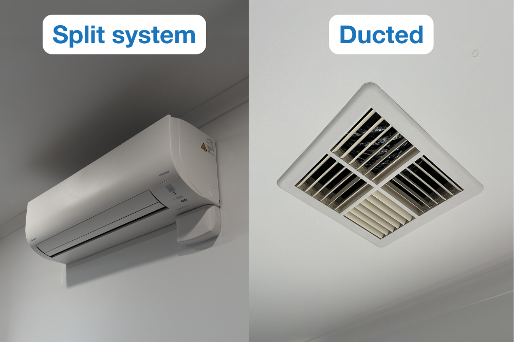 Comparing a split system air conditioning indoor unit vs. a duct from a ducted air conditioner.