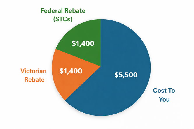 Pie graph showing potential breakdown of solar system costs in Victoria.