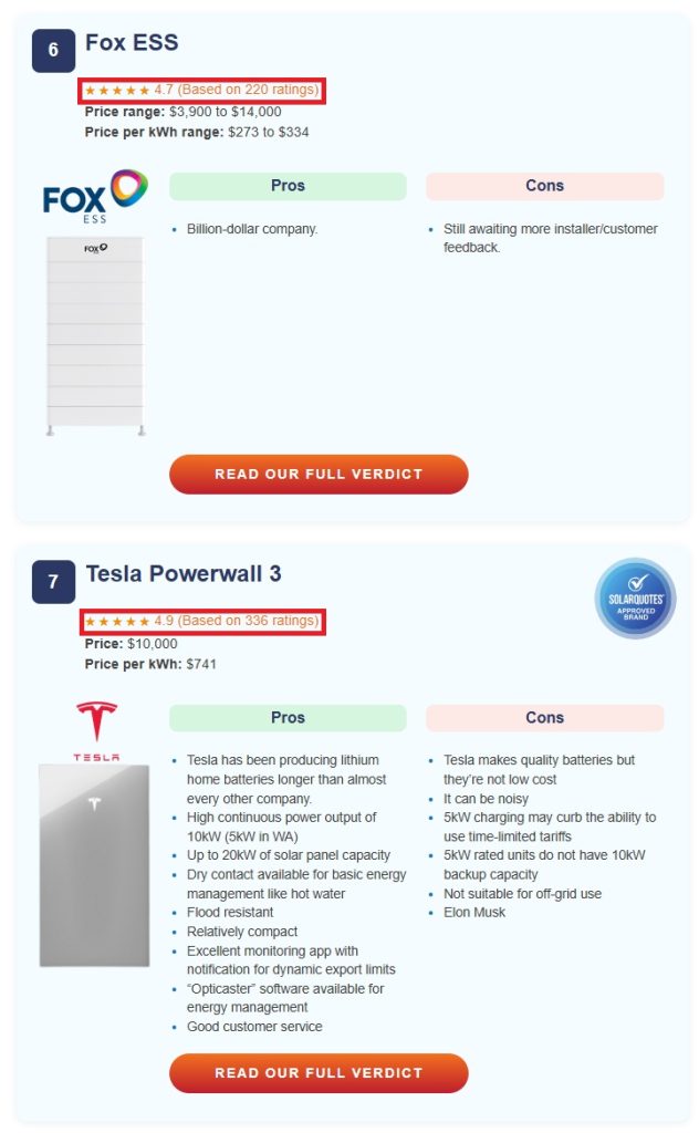 An example of a brand with a lower star rating and fewer ratings all-time still ranking ahead of a more established brand with better rating and more reviews.