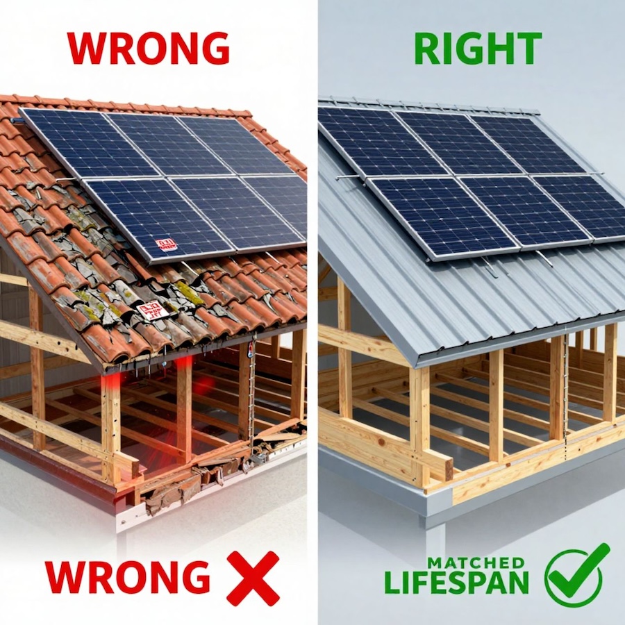 Two homes with different roofs. One is in good condition and one is not for installing solar panels.