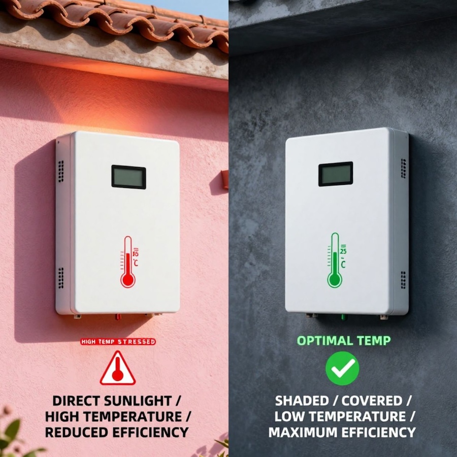 Two inverters, one is in shade and the other is in sunlight.