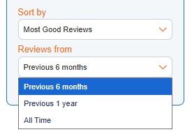 A dropdown list to filter reviews from a certain timeperiod.