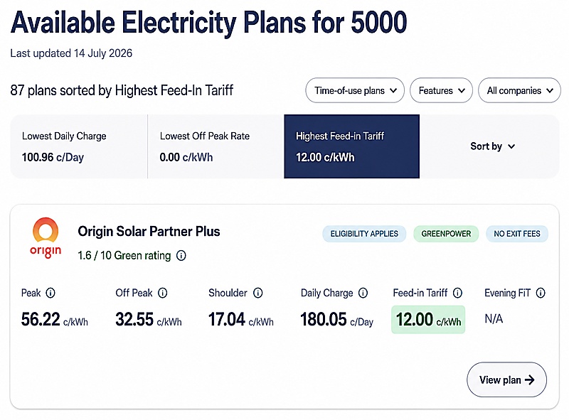 SolarQuotes retailer comparison tool results for South Australia.