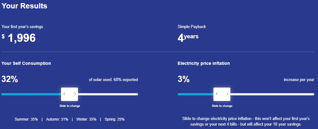 output of SolarQuotes' solar & battery calculator.
