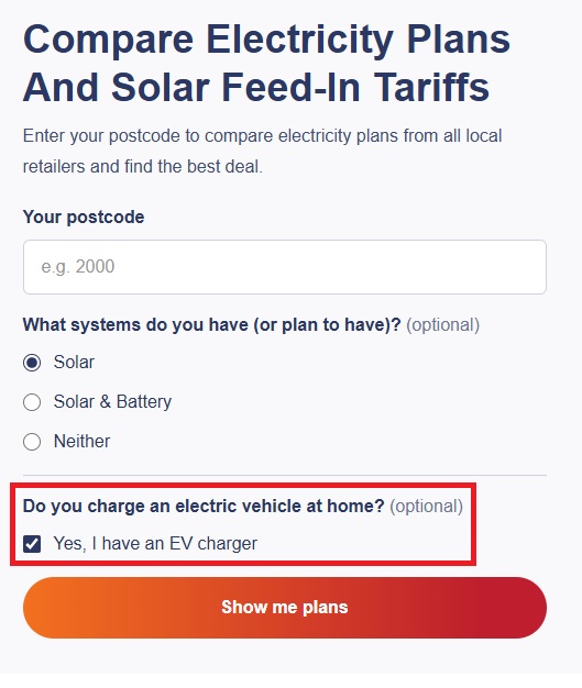 The SolarQuotes Electricity Comparison tool has a filter to show you EV-specific plans